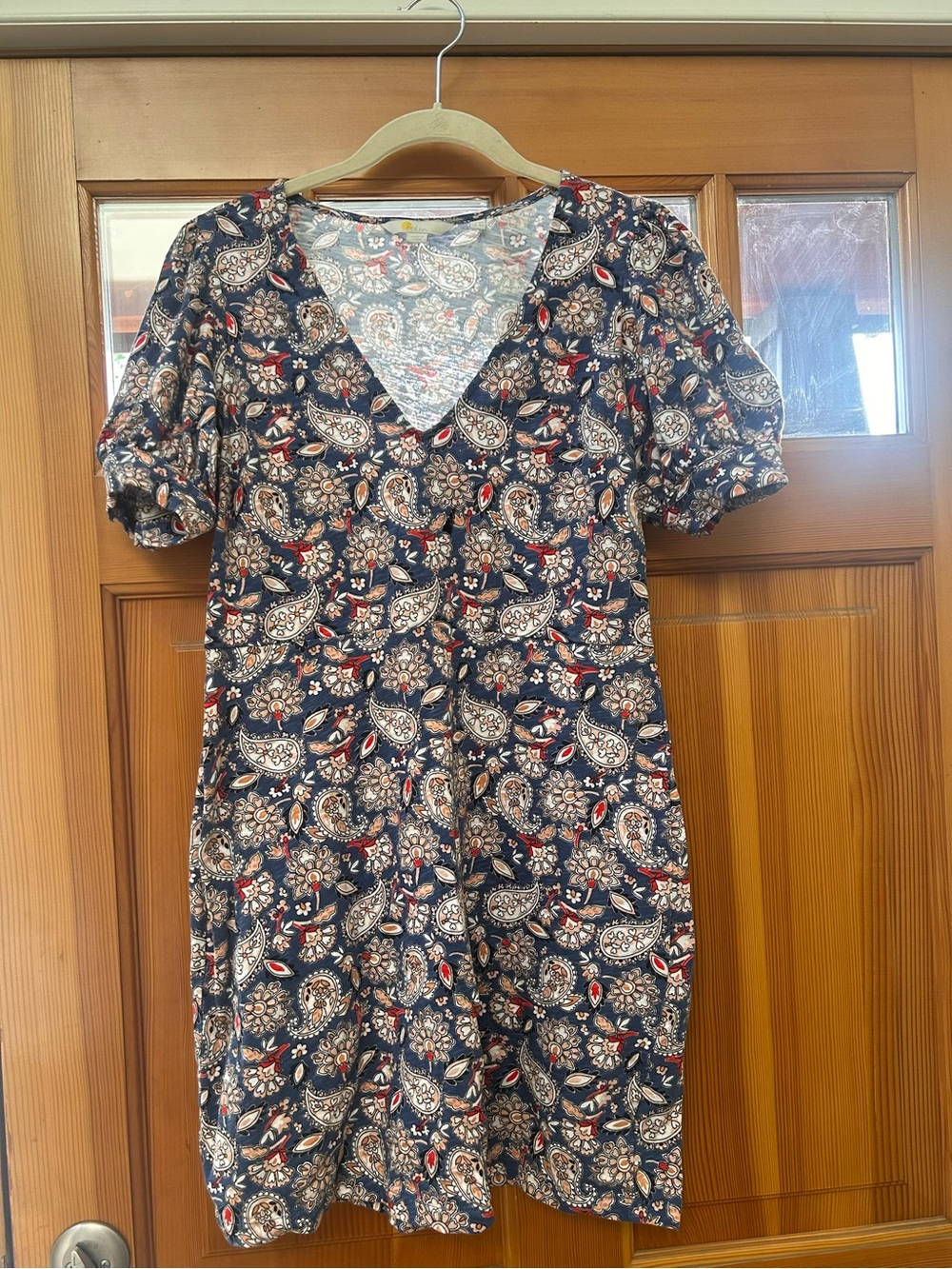 Boden Navy Paisley V-Neck Mini Dress